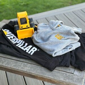 CATERPILLAR Dad + Me Bundle Mens 2XL LS T-shirt Boys 5/6 Hoodie & CAT toy dozer